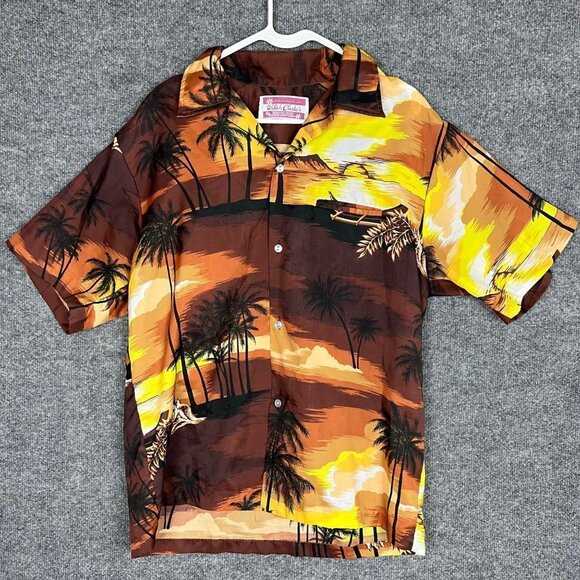 Vintage Waltah Clarke's Sunset Brown and yellow classic Hawaiian MEN'S Shirt - Picture 1 of 8